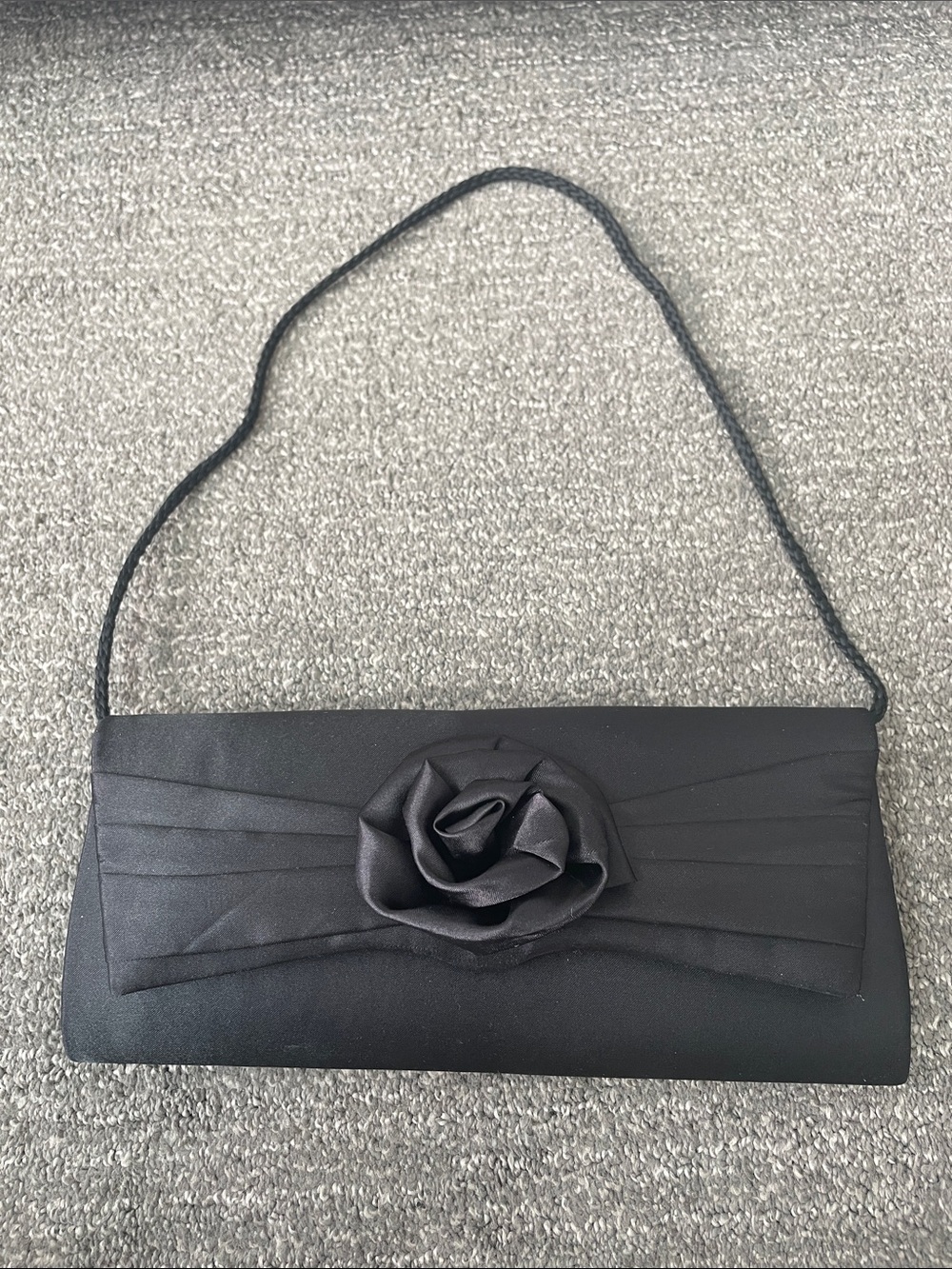Jessica McClintock Black Satin Rose Evening Clutch